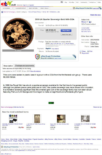 fithaus eBay Listing Using our 2009 Proof Gold Sovereign Reverse Photograph Photograph